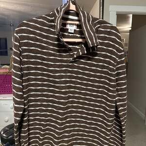 BDG Urban Outfitters Brown Striped Long Sleeve Polo Small/Petite